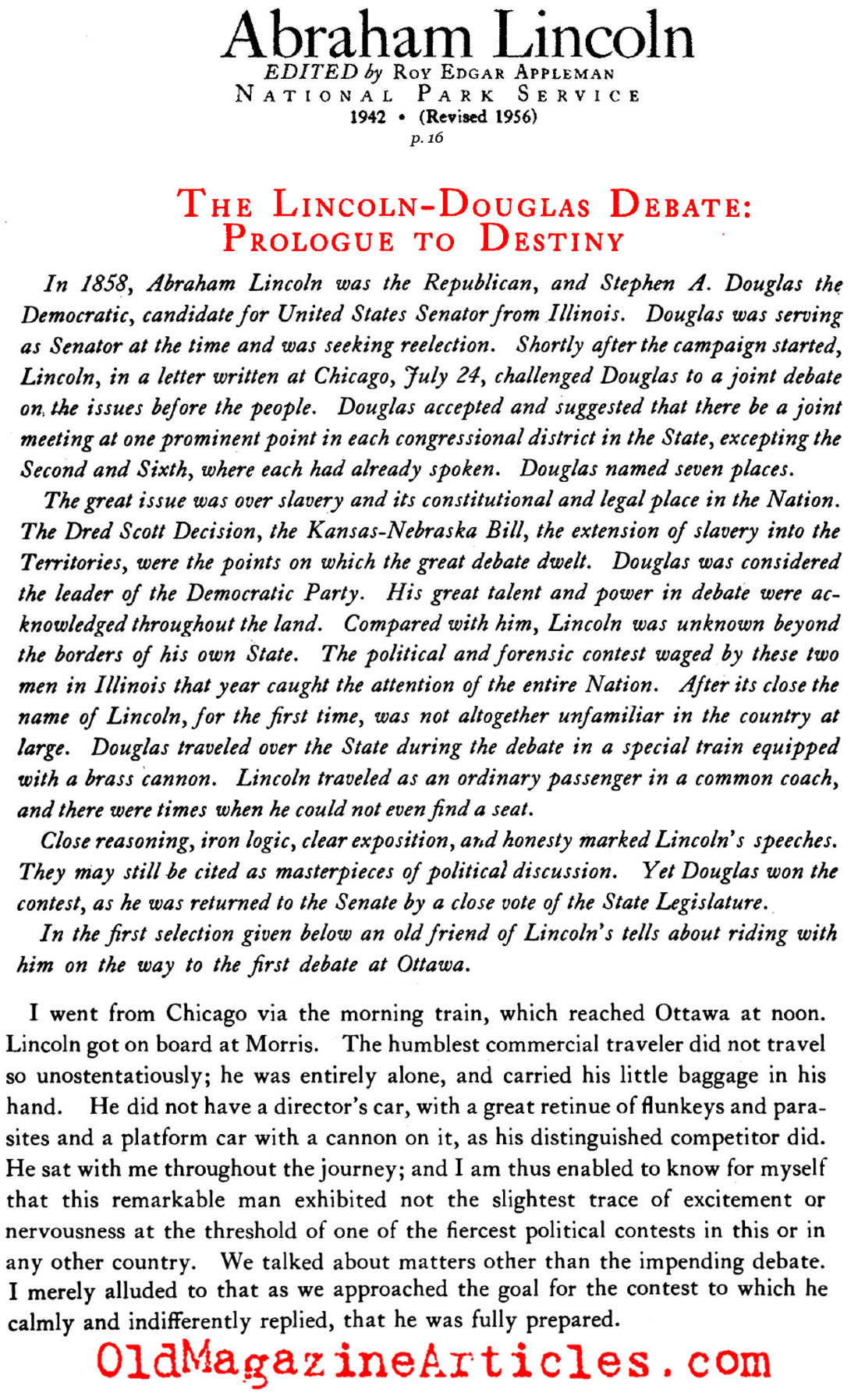 Traveling to the Lincoln - Douglas Debate (National Park Service, 1956)